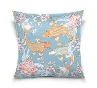 Funda de almohada de satén de estilo bohemio con diseño floral y pez dorado para decoración del hogar, sofá, sala de estar, 18 x 18 pulgadas