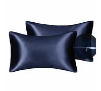 Funda de almohada de seda de lujo satinada para cabello y piel facial para prevenir arrugas con cremallera oculta (Azul marino, Estándar (50x75cm) 1 pieza)