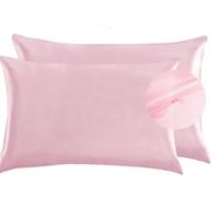Funda de almohada de seda de lujo satinada para el cabello y la piel facial para prevenir arrugas con cremallera oculta (Rosa, Estándar (50x75cm) 1 unidad)