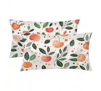 Funda de Almohada de Seda Pack 2, Funda Almohada 30x50 cm, Silk Pillowcase Beige Patrón, con Cremallera Oculto, Transpirable, Protección para Piel y Cabello Rizado para Regalo Mujer (Fruta) -7568