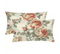 Funda de Almohada de Seda Pack 2, Funda Almohada 30x50 cm, Silk Pillowcase Retro Patrón, con Cremallera Oculto, Transpirable, Protección para Piel y Cabello Rizado para Regalo Mujer (Flor) -8240