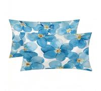 Funda de Almohada de Seda pack 2, Funda Almohada 50x70 cm, Silk Pillowcase Azul Patrón, con Cremallera Oculto, Transpirable, Protección para Piel y Cabello Rizado para Regalo Mujer Hombre (Flor) -7311
