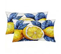 Funda de Almohada de Seda Pack 2, Funda Almohada 60x80 cm, Silk Pillowcase Amarillo Patrón, con Cremallera Oculto, Transpirable, Protección para Piel y Cabello Rizado para Regalo Mujer (Limón) -8225