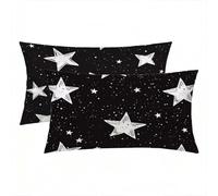 Funda de Almohada de Seda Pack 2, Funda Almohada 60x80 cm, Silk Pillowcase Negro Patrón, con Cremallera Oculto, Transpirable, Protección para Piel y Cabello Rizado para Regalo Mujer (Geometría) -7865