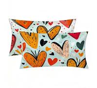 Funda de Almohada de Seda Pack 2, Funda Almohada 70x40 cm, Silk Pillowcase Naranja Patrón, con Cremallera Oculto, Transpirable, Protección para Piel y Cabello Rizado para Regalo Mujer (Amar) -7787