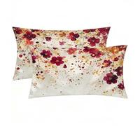 Funda de Almohada de Seda pack 2, Funda Almohada 70x40 cm, Silk Pillowcase Rojo Patrón, con Cremallera Oculto, Transpirable, Protección para Piel y Cabello Rizado para Regalo Mujer Hombre (Flor) -8027
