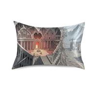 Funda de almohada de seda para mujer para cabello y piel con cierre de sobre, suave, refrescante, funda de almohada de viaje, 1 unidad, 50,8 x 76,2 cm, diseño arquitectónico de ruinas de corazón