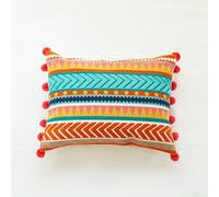 Funda de almohada de sofá marroquí hecha a mano con diseño étnico bordado, acento decorativo para sala de estar o dormitorio (7)