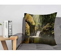 Funda de Almohada de Tiro Magic Rainforest Morning Landscape Jungle Mist Rising Nature Sunbeams Parks Creek Outdoor Serenity Cozy Fundas de cojín 18 x 18 Pulgadas para Cama, Coche, Sala de Estar