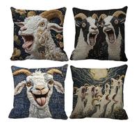 Funda de almohada decorativa genérica - 4 piezas con diseño de goat extraíble Decor | Soft Pillow Cases for Family Friends Sofa Living Room Bedroom Indoor Winter Holiday and Others