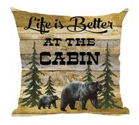 Funda de almohada decorativa Ramirar Black Bear Life is Better at The Cabin Forest Tree Field Retro Brown Wood Background, para el hogar, la sala