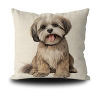 Funda de almohada divertida para perro Shih Tzu perro cachorro arte almohada decorativa para sofá sofá cama amante de los perros regalo lino blanco 45 x 45 cm doble cara estilo 4 x 45 cm