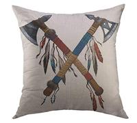 Funda De Almohada Dos Hachas De Guerra Cruzadas, Plumas, Cuentas, Arma Nacional, Hacha Decorada Cojin Fundas Cómoda Protector Almohadas para Dormitorio 45X45 Cm