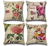 Funda de Almohada en Blanco y Negro Funda para sofá Fundas de cojín para Coche Decoración de Cama para el hogar 45 x 45 cm Juego de 4-Rose | Flores