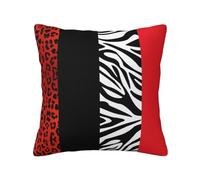 Funda de Almohada, Funda de Almohada Decorativa, Fundas de cojín Suaves de 45 x 45 cm para sofá de Dormitorio, Animal de Leopardo Rojo y Cebra
