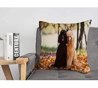 Funda de Almohada Funda de cojín Cute Two Royal Poodle Wood Autumn Animal Forest Animals Wildlife Black Dog Fall Giant Leaves Pets Cozy Linen Square Fundas de Almohada Decorativas para sofá Cama 18x
