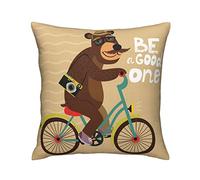 Funda De Almohada Funny Bear Riding A Bike with Camera Cartoon Animal Brown Painting Almohada Caso Modern Cojin Fundas Decorativos Throw Pillow Case para Hogar Patio Home 45X45 CM