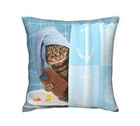 Funda De Almohada Funny Cat Taking A Bath Cute Animal Creative Art Design Throw Pillow Case Suave Protector Almohadas Premium Almohada Caso para Hogar Patio Jardín 45X45 CM