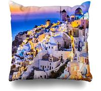 Funda De Almohada Iglesia De Santorinis, Oia, Grecia. Atracción Idílica. Cúpula Blanca. Islas del Egeo. Mar. Diseño Asombroso. Ciudad. Throw Pillow Case Modern Protector Almohadas 45X45 CM