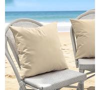 Funda de Almohada Impermeable Exterior - Juego de 2 Fundas en Poliéster | Funda De Cojín Decorativas Grandes Cuadrado y Rectangular para Sofá Jardín, Piscina y Playa(Beige,50x50 cm Set of 2)