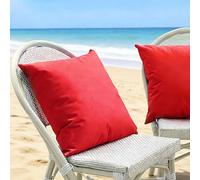 Funda de Almohada Impermeable Exterior - Juego de 2 Fundas en Poliéster | Funda De Cojín Decorativas Grandes Cuadrado y Rectangular para Sofá Jardín, Piscina y Playa(Rojo,55x55 cm Set of 2)