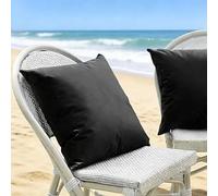 Funda de Almohada Impermeable Exterior - Juego de 2 Fundas en Poliéster | Funda De Cojín Decorativas Grandes Cuadrado y Rectangular para Sofá Jardín, Piscina y Playa(Negro,40x70 cm Set of 2)