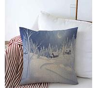 Funda De Almohada Invierno Nadie Noche Paisaje Horizontal Medianoche Es Naturaleza Conífera Montón De Nieve Vacaciones De Febrero Almohada Caso Modern Throw Pillow Case 45X45 CM
