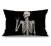 Funda de almohada lumbar de esqueleto humano de calavera de 12 x 20 pulgadas, decorativa para dormitorio, sala de estar, esqueleto humano posando rectangular, funda de cojín para cama, sofá y sofá