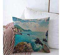 Funda De Almohada Paisaje Panorámico De Primavera En Limni, Playa De Corfú, Mañana De Verano, Glyko, Grecia, Parques Impresionantes Funda Almohadas Suave Throw Pillow Case 45X45 CM