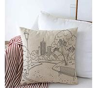 Funda De Almohada Parque Ambiental Exterior Gráfico Dibujo Negro Ciudad Césped Banco Parques Escena Mano Pueblo Throw Pillow Case Suave Cojin Fundas 45X45 CM