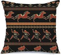 Funda De Almohada Patrón Grecia Colección Trirreme Mito Griego Barcos Mediterráneos Caballo Gente Navegar Vintage Almohada Caso Premium Funda Almohadas 45X45 CM