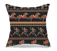 Funda De Almohada Patrón Grecia Colección Trirreme Mito Griego Barcos Mediterráneos Caballo Gente Navegar Vintage Protector Almohadas Duradera Cojin Fundas 45X45 CM