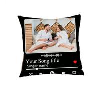 Funda de almohada personalizada con código de Spotify con tu foto y texto de canción favoritos, regalo único para aniversario, boda, Navidad o graduación (1 foto y texto)