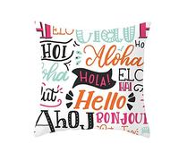 Funda De Almohada Raso Cojín Antiescaras Hola En Varios Idiomas Terciopelo Fundas Lino Asiento Decoración del Sofá Sala Estar Multicolor 18X18 Inches