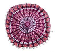 Funda de almohada redonda impresa 43cm Boho Decor Cover(#1) | Impresión bohemia de doble cara, forma redonda de 43 cm, cierre, fibra de poliéster, decoración de sala de estar