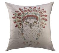 Funda De Almohada Retrato Apache De Búho con Cofia De Guerra Animal Azteca Bárbaro Americano Almohada Caso Modern Throw Pillow Case para Patio 45X45 Cm