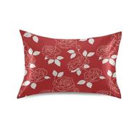 Funda de almohada retro con diseño de líneas de rosas blancas, color rojo, con cierre de sobre, para dormir, tamaño Queen, con cierre de sobre, para sofá, 50,8 x 76,2 cm
