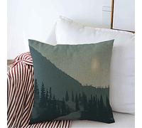 Funda De Almohada Ruta De Árboles En 2D, Pintura, Naturaleza Salvaje Remota De Canadá, Valle, Montañas, Atardecer Digital, Nevado Protector Almohadas Cómoda Funda Almohadas 45X45 CM