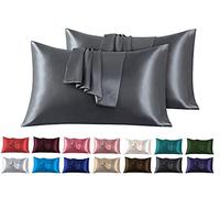 Funda de Almohada Satén 50 x 90 cm, Paquete de 2 Fundas de Almohadas Saten Pelo Rizado Súper Suaves, Fundas con Cierre de sobre, Protege Cabello y Piel, Gris Oscuro