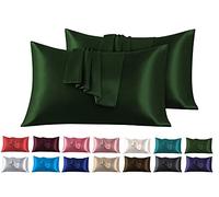 Funda de Almohada Satén 50 x 90 cm, Paquete de 2 Fundas de Almohadas Saten Pelo Rizado Súper Suaves, Fundas con Cierre de sobre, Protege Cabello y Piel, Verde