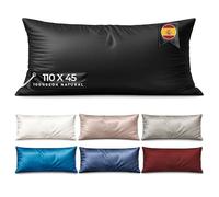 Funda de Almohada Seda 110 cm - MELOPIDO - Mulberry Morera 22 Momme 6A orgánica hipoalergénica Transpirable antiacaros Cuidado Piel Cabello Cierre sobre - 110x45 Negro Premium