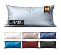 Funda de Almohada Seda 75 cm - MELOPIDO - Funda Almohada Seda Morera 6A 22 Momme Gris Azulado, Silk Pillowcase Suave para Cabello y Piel, Antiarrugas, Transpirable y Fresca - 75x50 cm