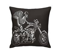 Funda De Almohada Skeleton with Riding A Motorcycle Creative Black Background Design Protector Almohadas Transpirable Throw Pillow Case Decorativos Funda Almohadas 45X45 CM