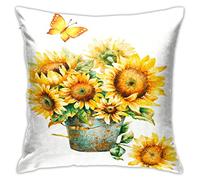 Funda De Almohada Sunflowers Yellow Flowers Golden Butterfly In A Rusty Iron Bucket Almohada Caso Transpirable Funda Almohadas Decorativos Cojin Fundas para Home Sala Hogar 45X45 CM