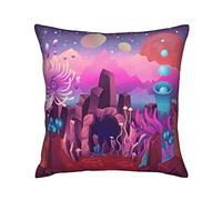 Funda De Almohada Watercolor Colorful Planets Abstract Mushrooms Beautiful Landscape Painting Almohada Caso Duradera Cojin Fundas Suave Funda Almohadas para Patio Dormitorio Hogar 45X45 CM