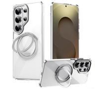 Funda de anillo magnético para Samsung S26 Ultra con perfil de volumen mínimo y sistema funcional de soporte giratorio de 360 grados (transparente)