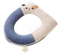 Funda de asiento de inodoro bordada con cremallera en forma de O V U, accesorio de baño lavable, gato azul, 37 x 43 cm (gato azul)