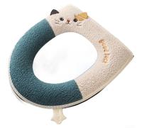 Funda de asiento de inodoro bordada con cremallera en forma de O V U, accesorio de baño lavable, gato azul, 37 x 43 cm (gato verde oscuro)