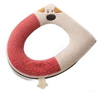 Funda de asiento de inodoro bordada con cremallera en forma de O V U, accesorio de baño lavable, gato azul, 37 x 43 cm (perro rojo)