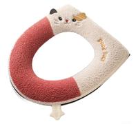 Funda de asiento de inodoro bordada con cremallera en forma de O V U, accesorio de baño lavable, gato azul, 37 x 43 cm (gato rojo)